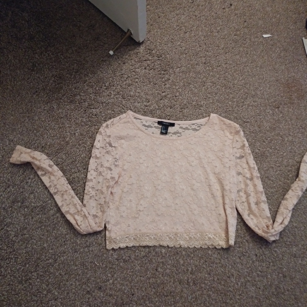 Beige Lace Crop Top & Skirt Set